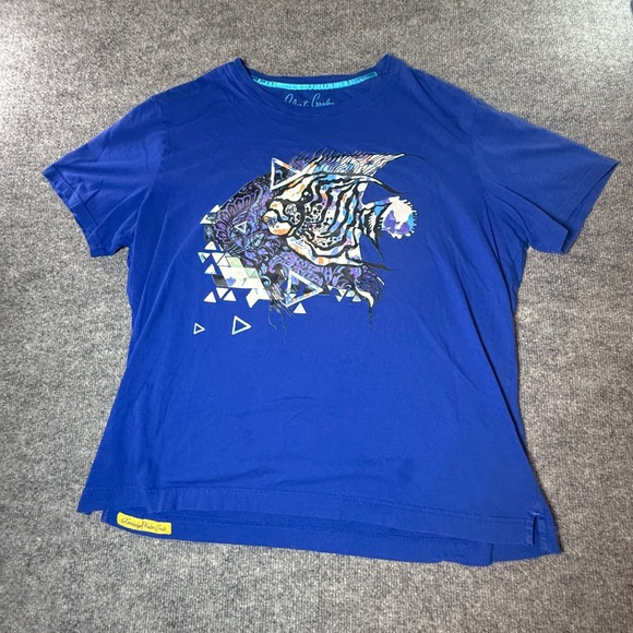 Robert Graham Men's Blue Graphic Fish Geometric Print T-Shirt 2XL - Picture 2 of 7